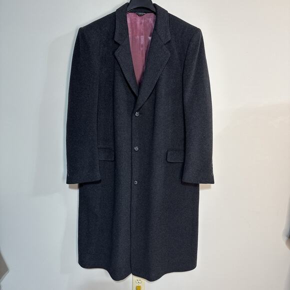 Oleg Cassini Cashmere Wool And Nylon Overcoat Trench Coat Dark Gray Size 46L - Picture 1 of 16